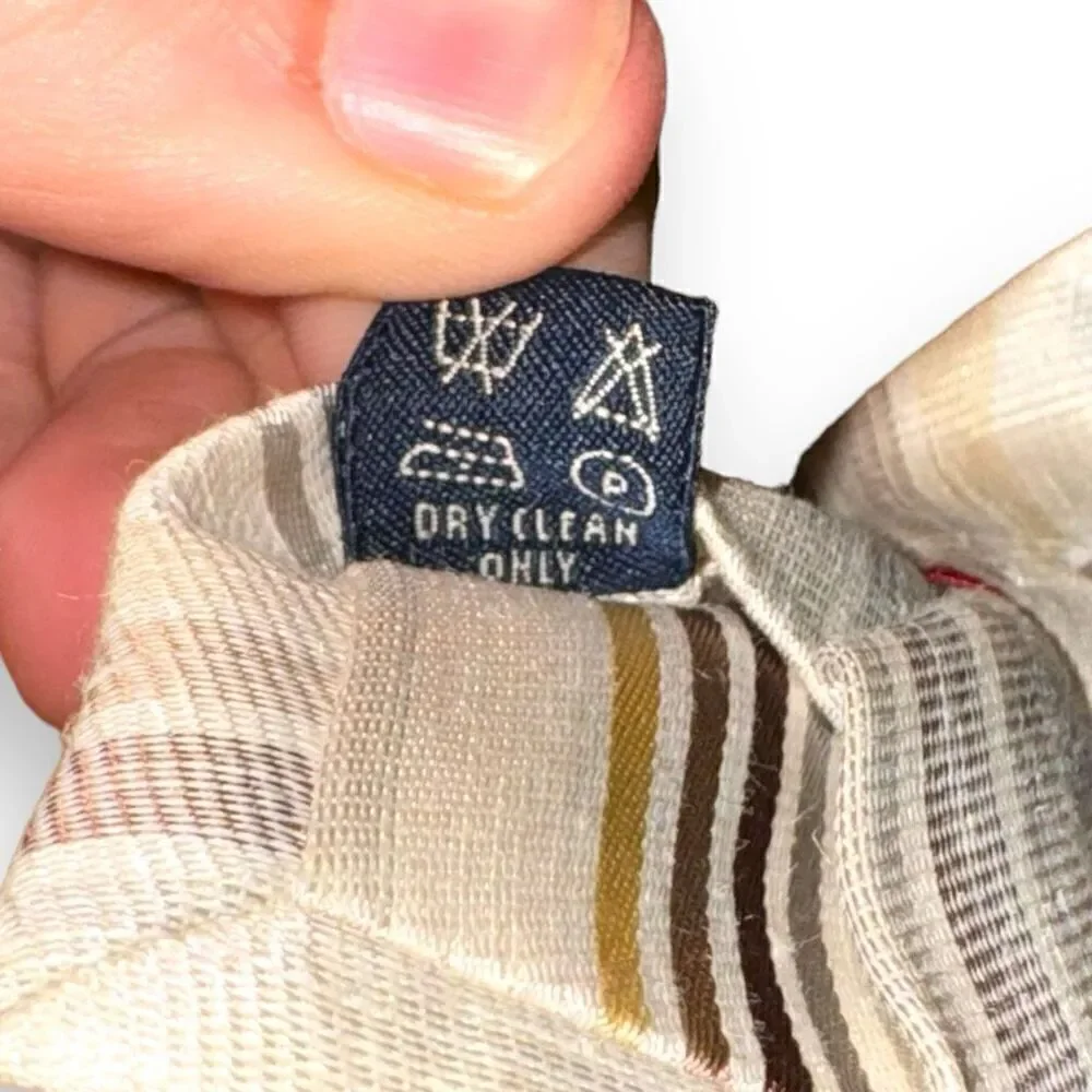 Luciano Barbera Tan Striped Handmade Silk & Linen Tie